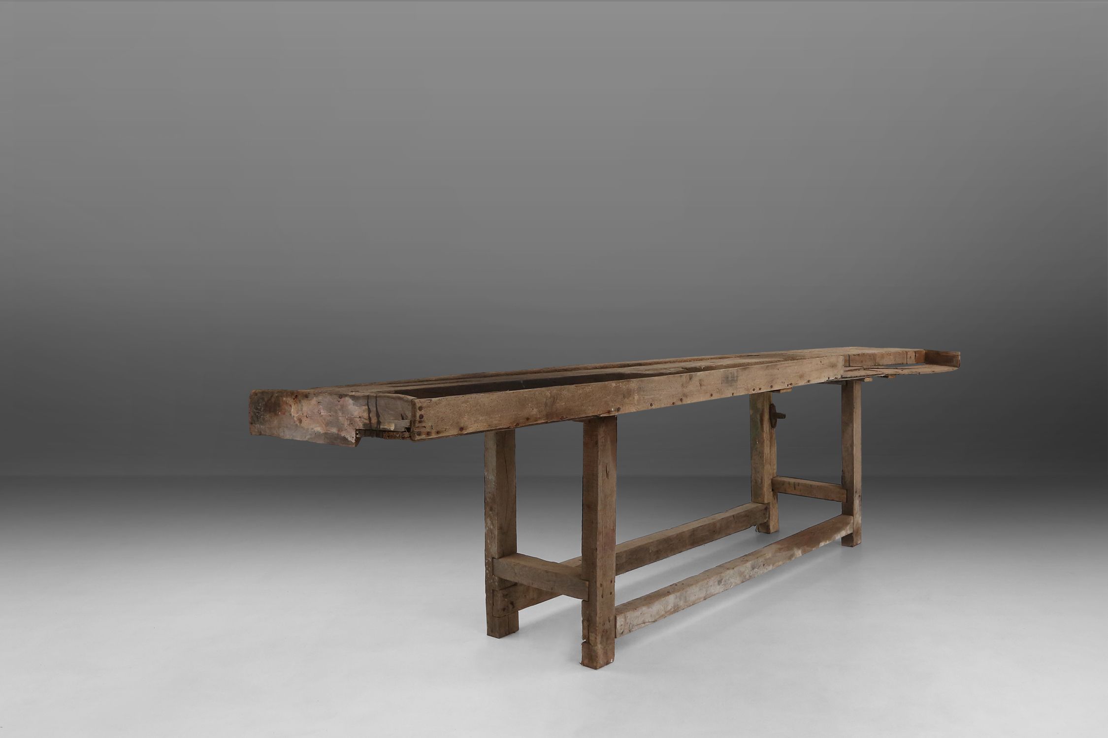 Industrial Oak Workbench with Exceptional Patina, Belgium ca. 1850thumbnail